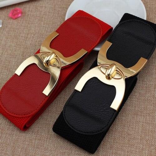 Fashion Alloy Buckle Wide Belts For Women Stretch Cummerbund PU Leather Corset Belt Female Lady Waistband