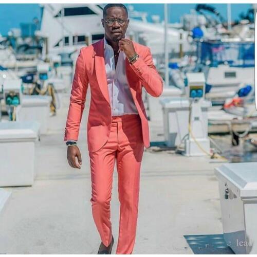 2019 Tailored Made Peach Suit For Men Groomsman Groom Tuxedo Terno Slim Fit 2 Piece Casual Best Man Blazer Party Wedding Suits