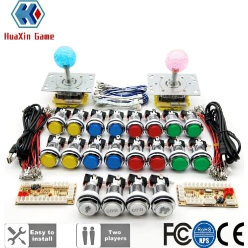 DIY Arcade kit 5V LED Joystick chrome plated push button1 & 2 player COIN button USB Zero Delay to PC Raspberry Pi game Cabinet