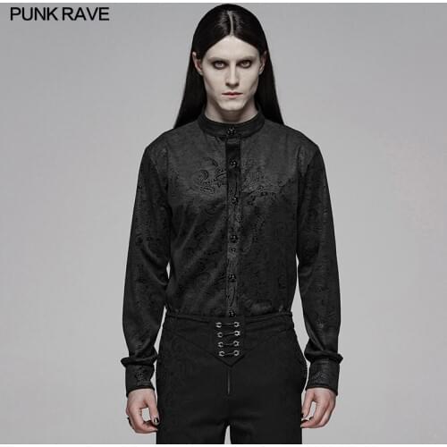 PUNK RAVE Mens Gothic Gentlemans Shirt Printed Fabric Retro Court Evening Party Stage Performance Mens Gothic Wedding Shirt