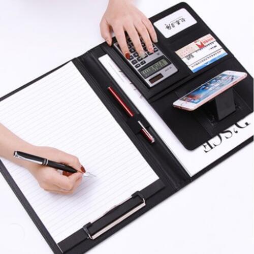 Multifunctional Padfolio Professional Business Zippered Padfolio Folder Document Case Organizer Leather A4 PU Portfolio Memo Pad