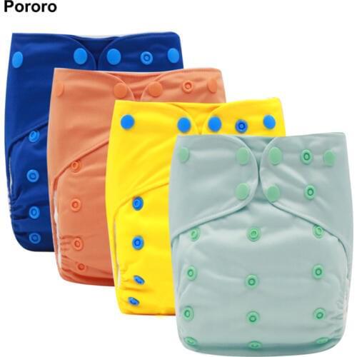 PORORO all in one cloth diaper with 2 bamboo flaps, one size fits all adjustable size baby reusable nappy with color snaps
