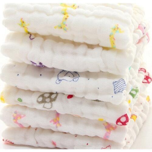 6 Layers 100% Cotton Newborn Baby Infant Cartoon Face Hand Bathing Towel Bibs Feeding Square Towels Handkerchief