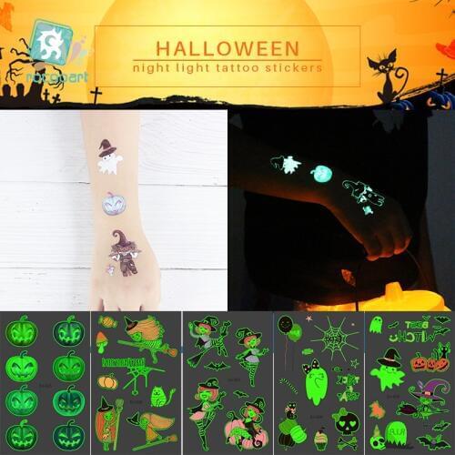 Rocooart Halloween Holiday Party Body Decoration Luminous Cartoon Taty for Children Glowing in the dark Tattoo Sticker