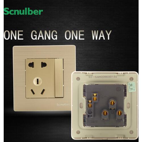 Luxury metal panel 5 poles 10A 2 pin and 3 pin socket with wall switch 1 gang 1 way