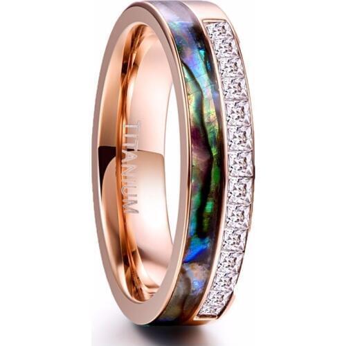 Luxury 6mm High Polished Colorful Shell Men Tungsten Steel Ring Crystal Rose Gold Men Love Wedding Stainless Ring