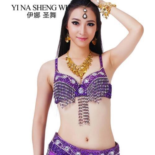 Sexy Women Belly Dance Top Bra Row Drills Bras Tops Indian Belly Dance Sequins Beaded Fringe Dance Performance Bra Top 9 Color