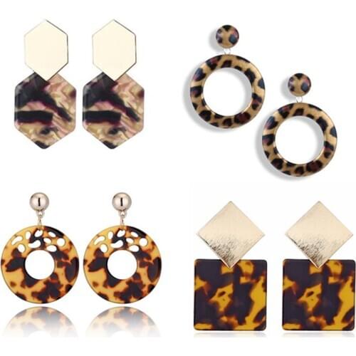 Hot new Geometric Acrylic Irregular Hollow Circle Square Drop Dangle Multilateral Leopard Print Earrings