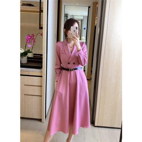Shenzhen quality womens clothing 2021 spring new suit collar light luxury dress belt