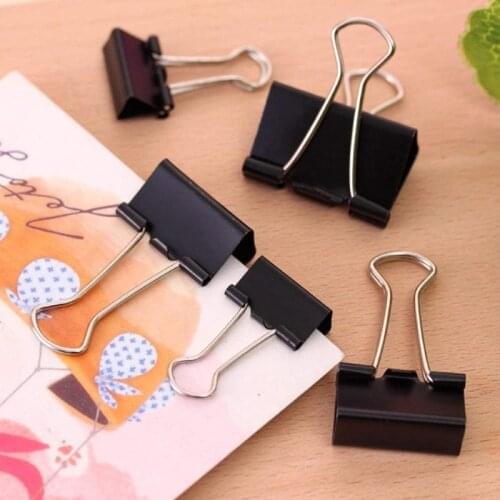 Home Office Supplies 12/Pack Black Metal Binder Practical Folding Notes Paper Document Binding Fixing Clip