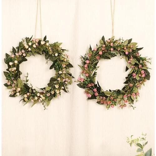 Wreath 16Inch Artificial Green Leaves Wreath for Front Door Hanging Wall Window Wedding Party Decoration