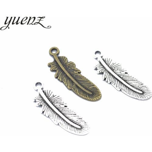 YuenZ 15pcs 2 color Antique bronze feather Charm fit for Bracelets Necklace Pendant DIY Metal Jewelry 30*10mm D305