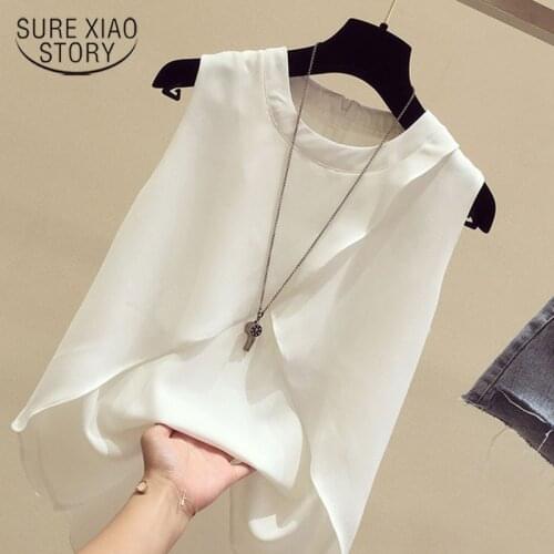 2021 Summer Fashion Plus Size Ladies Chiffon Blouse Solid Color Sleeveless Top 2021 New Korean Casual Loose Vest Women 15380