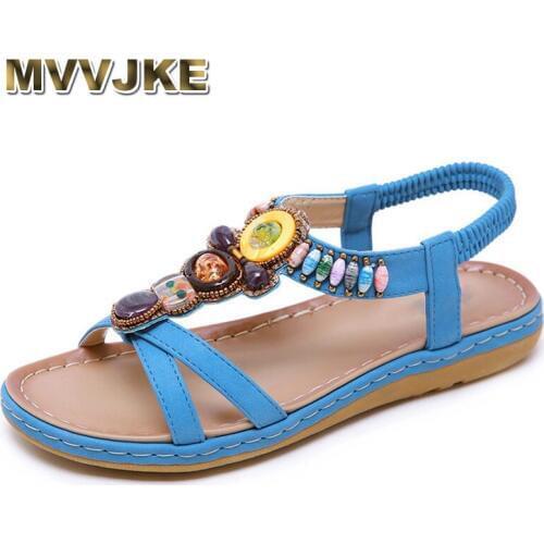 MVVJKE 2019 Fashion Retro Women Pu Leather Sandals Bohemia Casual Beach Shoes Woman Low Heels Ankle Strap Summer Shoes Pumps