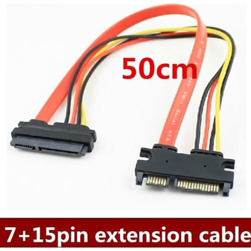 2pcs/lot High Quality 7+15 extension line,SATA 22Pin power extension line 50cm Free shipping