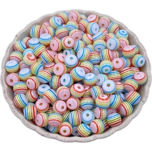 50Pcs/6mm Striped Rainbow Transparent Beads For DIY Jewelry Making Pendant Necklace Bracelet Candy Color