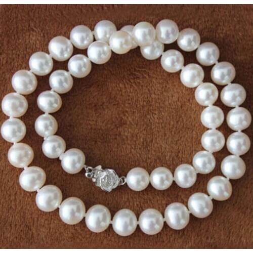 8-9mm Natural White South Akoya Sea Pearl Hand Knotted Necklace 18