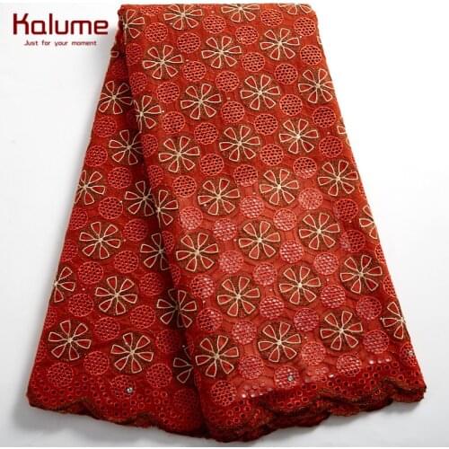 Kalume African Swiss Lace Fabric 2021 Red Nigerian Cotton Lace Fabric Embroidery Swiss Voile Lace Fabric For Diy Dress F2494
