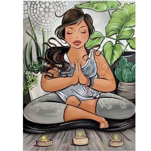 5D DIY Diamond Painting Fat lady practicing yoga Embroidery Diamond Cross Stitch Full Square Round Rhinestone JS5546