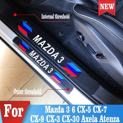 Car Door Threshold Carbon Fiber Sticker For Mazda 3 CX-5 4pcs/Set Auto Welcome Pedal Protector Decals Accessories