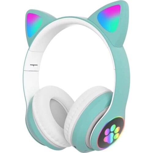 BT 5.0 Wireless Headset Flashing LED Cat Ears Headphone With Mic HIFI Stereo Earbuds For Travel Online Class Foldable Headphones