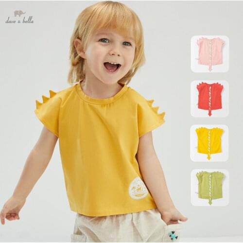 DBJ18310 dave bella summer fashion baby unisex cartoon letter print T-shirt children tops kids girl boy sleeveless tees