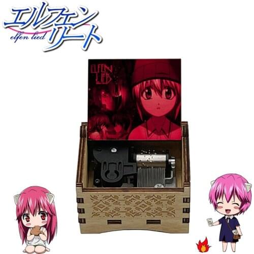 Wooden color print Wind Up Music Box Elfen LIED Lilium music kids mechanical toy girlfriend Mechanism christmas new year gift