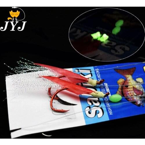 JYJ 2Pcs/pack Fishhooks For Swivel Fishing Luminous Gold-plated Fish Skin Fishy Smell Pesca Combination sabiki String Hook
