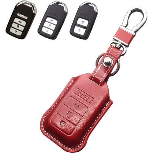 Leather Car Key Case for Honda Vezel Hrv Accord 2014 Crv 2015 Jade City Smart Remote Key Fob Cover Holder Key Protective Bag