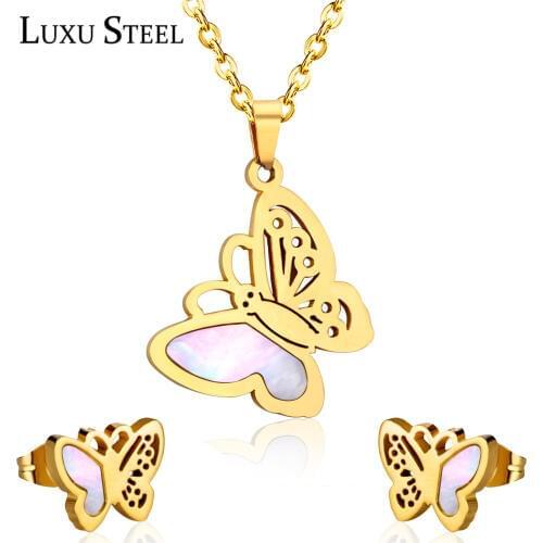 LUXUSTEEL Cute Butterfly Earrings Brinco Stainless Steel Collars Choker 2020 Babygirl Accessories Wedding Wholesale