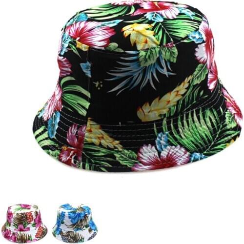 Fashion Womens Cotton Casual Double-Wearing Bucket Hat Mens Travel Tie-dyed Fisherman Hat Unisex Flower Printed Outdoor Sunhat