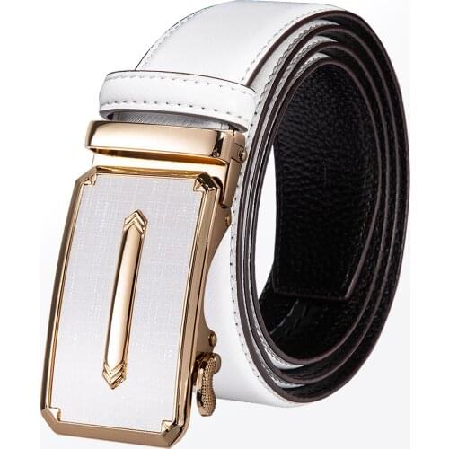 Fashion White Real Leather Mens Belts Metal Automatic Buckles Men Belt Ratchet Waistband Straps for Dress Jeans Wedding Party