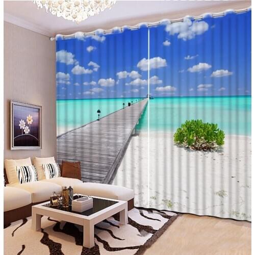 Fashion Customized 3D Curtain Wooden bridge beach seascape Bed Room Living Room Office Hotel Cortinas Bathroom Curtain
