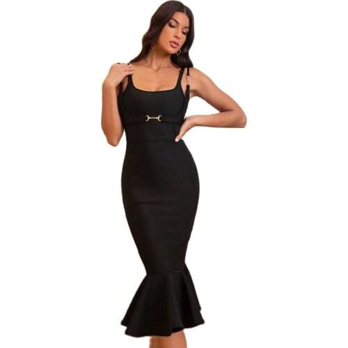 2021 new autumn womens black tie dress sexy thin straps sleeveless tight-fitting fashion club celebrity party boutique dress