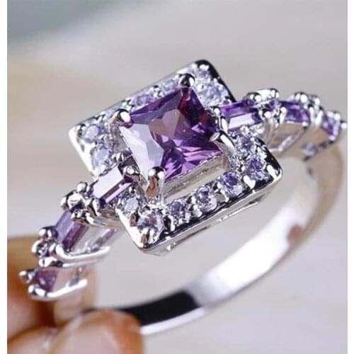 Wedding Ring Silver Color Geometric Square Crystal Zircon Rings for Women Classic Promise Engagement Anniversary Gift Jewelry