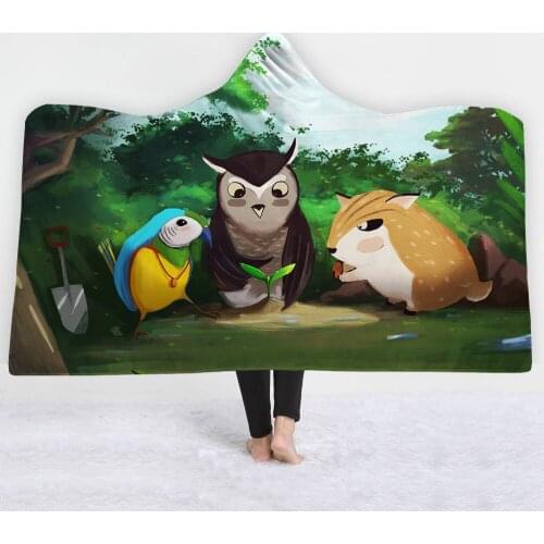 Cartoon Owl squirrel Blanket keep Warm soft comfortable twin full size new blanket with hat kids girl boys style blanket