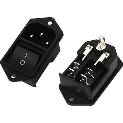 AC 250V/6A 125V/10A 4Pin On-Off Rocker Switch IEC320 C14 Inlet Power Socket 2PCS