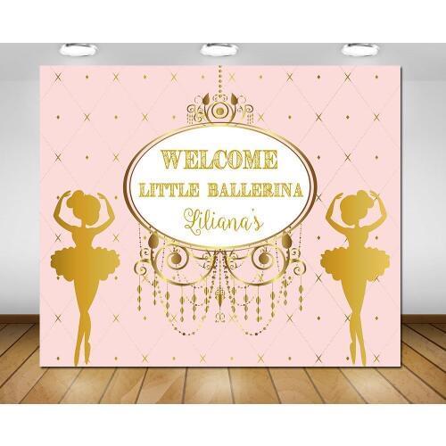 Custom Ballerina Ballet Royal Pink Gold backdrop polyester or Vinyl cloth High quality Computer print birthday background