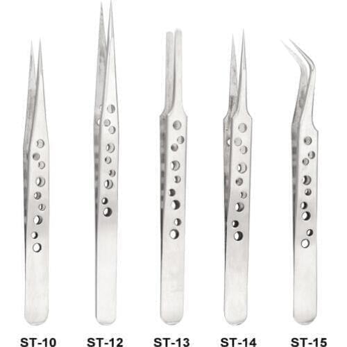 With Hole Tweezers Green Package ST - 10 12 13 14 15 Silver Nipper 201 Stainless Steel Tweezers Repair Tools 120pcs/lot