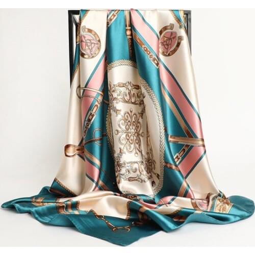 Silk Scarves Women Foulard 90cm Square Head Hijab Scarf Ladies chiffon Shawl Bandanna female wrap muffler pareo soft For 2020