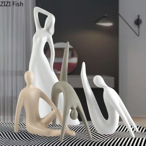 Abstract Figures Statue Modern Decor Ceramic Ornaments Brief Character Statuette Tabletop Furnishings Living Room Decoration