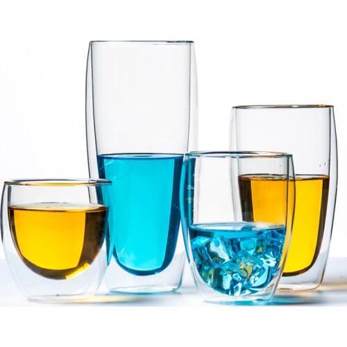 Heat-resistant double cup tea office cup colorful juice beverage cup with a lid to prevent hot