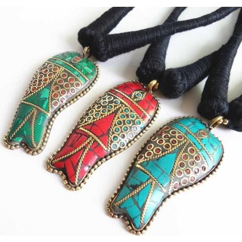 TNL440 Nepal hand knotted Big FISH pendant necklace Tibetan Ethnic Necklaces