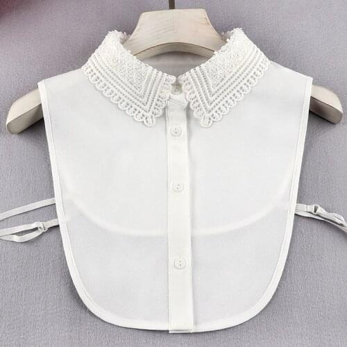 Women Cotton Chiffon Blouse Tops Chic Detachable Half Shirt Fake Collar Lady Embroidery Lace Cardigan Button Lapel False Collars
