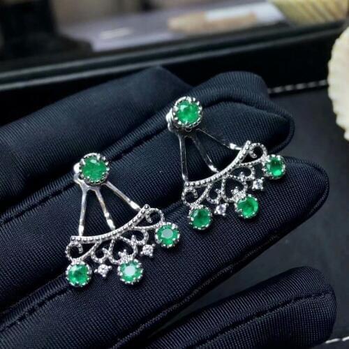 SHILOVEM 925 sterling silver Natural Emerald drop earring water fine Jewelry women wedding women wholesale le040602agml