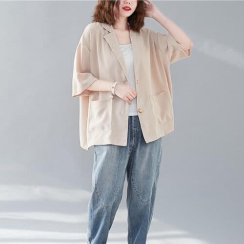 #5203 Summer Casual Blazer Women Loose Single Breasted Women Blazers Thin Half Sleeeved Short Chiffon Coats Female Suit Jacket
