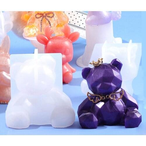 1Pcs 3D Geometric Bear Silicone Mold Crystal Epoxy Resin Molds DIY Crafts Keychain Pendant Decoration Home Table Ornament