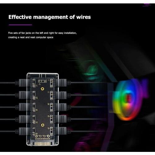 10 Ports RGB Fan HUB PC Computer Desktop 5V 3PIN ARGB Extension Splitter SATA Power Adapter for Gigabyte MSI ASUS right