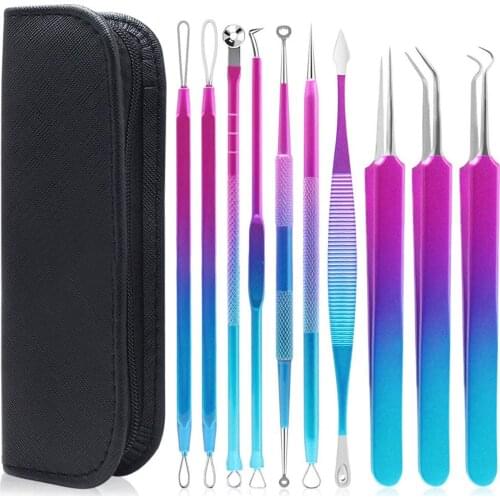 10pcs/set Color Pimple Comedone Extractor Tool Acne Removal Kit for Pimples Blackheads Blemish Whitehead Removing Tool Skin Care