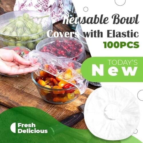 100pcs Disposable Elastic Bowl Covers Food Storage Cover Freshening Transparent Reusable Home Bowl Cover Lid Elastic Bowl Covers